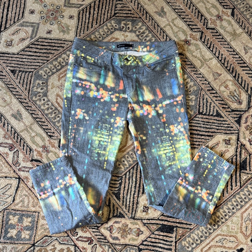 Karen Millen Multicolor Abstract city lights Jeans size 10